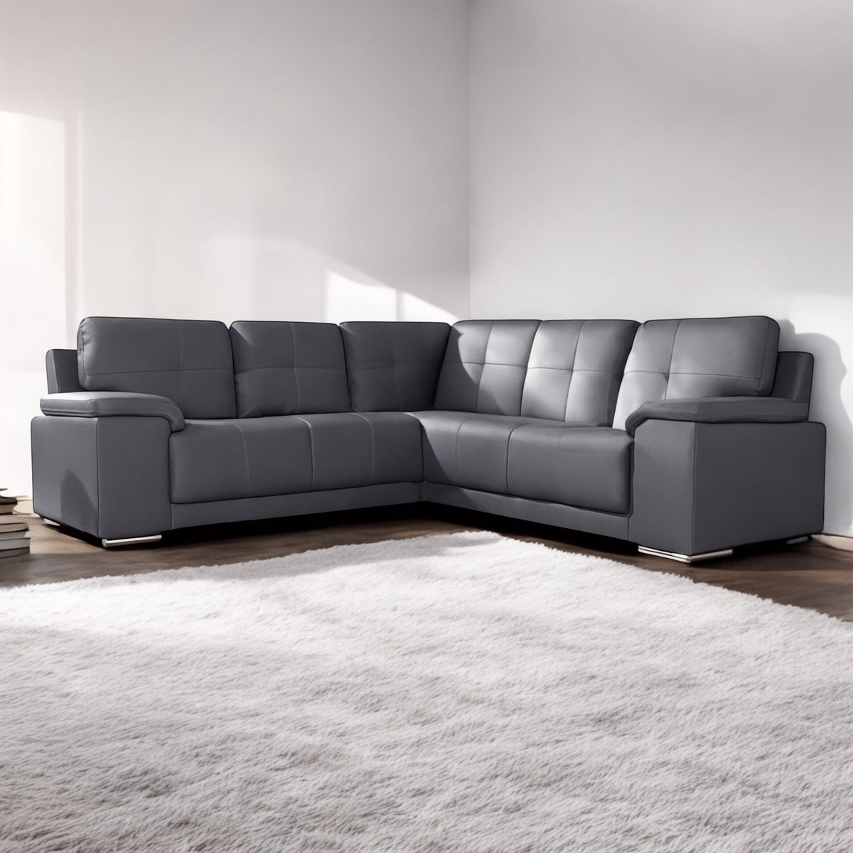 Hanson Corner Dark Grey Leather Sofa