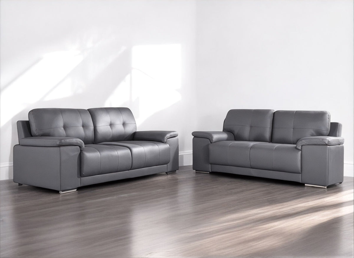 Hanson 3+2 Seater Dark Grey Leather Sofa