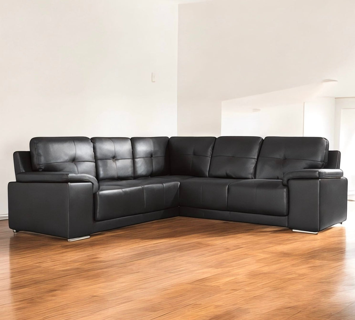 Hanson Corner Black Leather Sofa