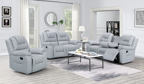 Axel Recliner 3+2+1 Light Grey Leather Suite