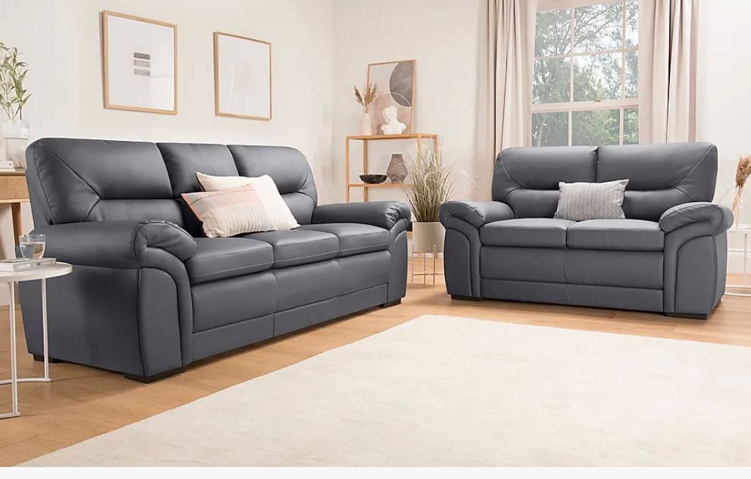 Gretal 3+2 Seater Dark Grey Leather Sofa