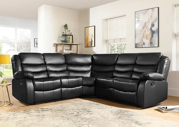 Roma Recliner Corner Black Leather Sofa
