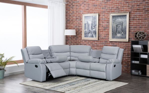 Roma Recliner Corner Light Grey Leather Sofa