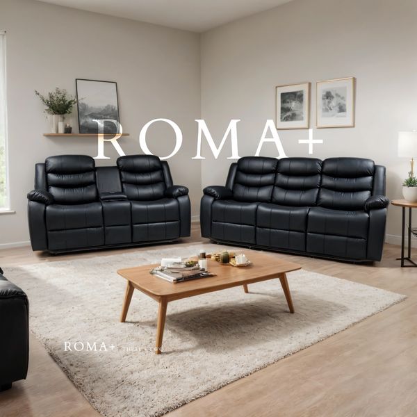 Roma Plus 3+2 Seater Black Leather Recliner Sofa