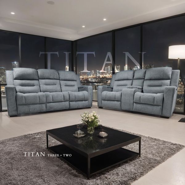 Titan 3+2+1 Seater Grey Fabric Manual Recliner Suite